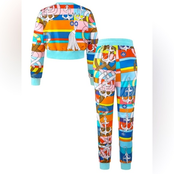 2 Pc: Sailor Print Pullover Sweatshirt w/Matching Drawstring Pants, NWOT - Picture 3 of 8